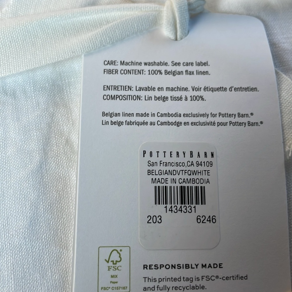 POTTERY BARN *BELGIAN FLAX LINEN DUVET COVER *WHITE *NWT $279.00 QUEEN/FULL - Picture 5 of 8